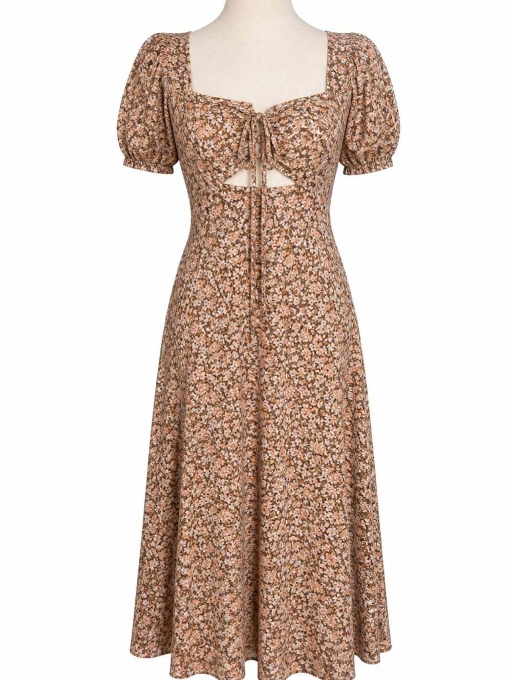 Astr the Label-LACE UP PUFF SLEEVE FLORAL MIDI DRESS size Medium